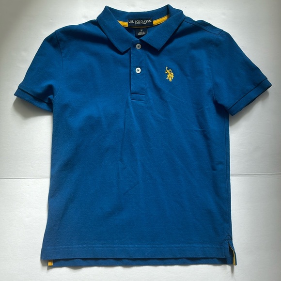 US Polo blue with yellow logo short sleeve shirt boys size 8 medium 100% cotton - Picture 1 of 4